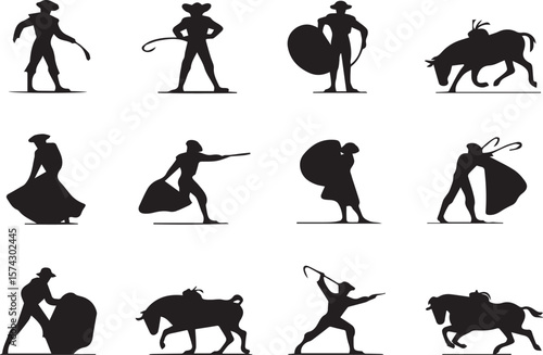 Matador silhouette different types of set on a white background.
