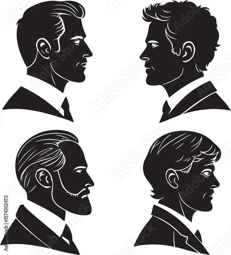 Abstract Man Head Silhouette Vector Icon Set – Modern Human Face Profile Symbol Set
