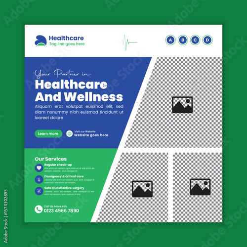 Medical and healthcare services social media post banner design, Clinic and doctor appointment Facebook and Instagram post template