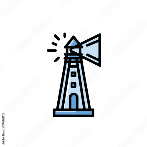 Coastal lighthouse emits light vector illustration simple design