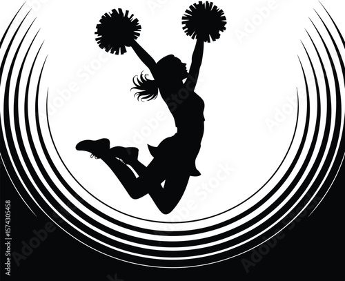 Cheerleader jumping with pom poms silhouette action