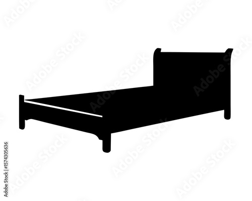 Solid Black Silhouette of a Bed with Headboard and Legs