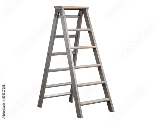  Rustic Weathered Grey Wooden Ladder with Aged Steps, Isolated on Transparent Background PNG