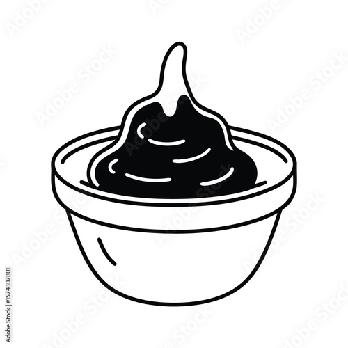 cartoon mustard in a pink bowl with black outline