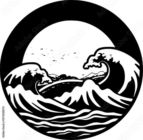 Ocean - Black and White Isolated Icon - Vector illustration