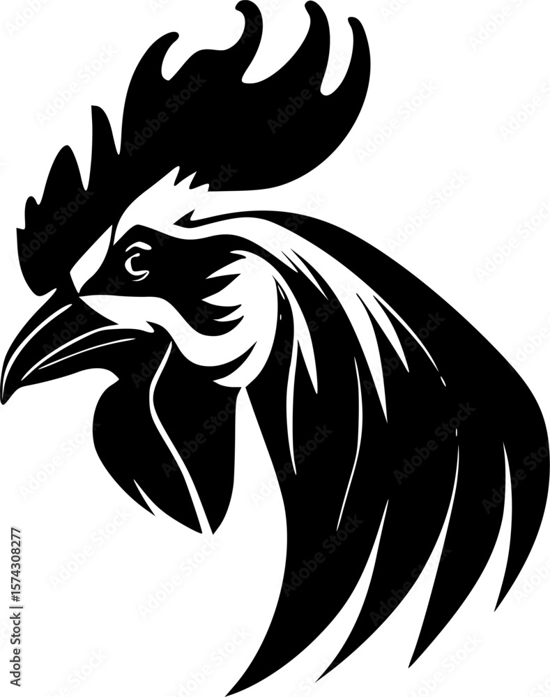 Fototapeta premium Rooster - Black and White Isolated Icon - Vector illustration