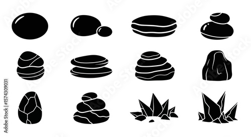Stone Arrangement: A serene collection of various stones, meticulously arranged in silhouette, showcasing a sense of balance and harmony in a minimalist style.