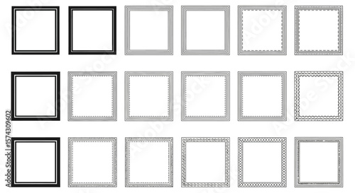 Arrangement of Picture Frames: A meticulously arranged collection of various picture frames. Emphasizing geometric shapes and aesthetic appeal.  