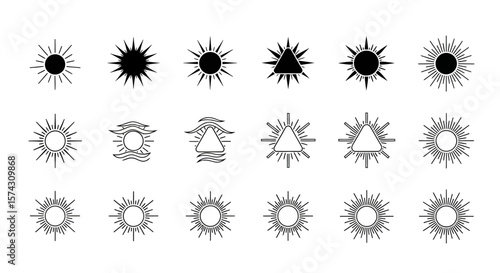 Sunburst Icons: A curated selection of sunburst icons, ranging from bold, modern interpretations to intricate, vintage designs. Perfect for adding a touch of warmth and energy to any project.
