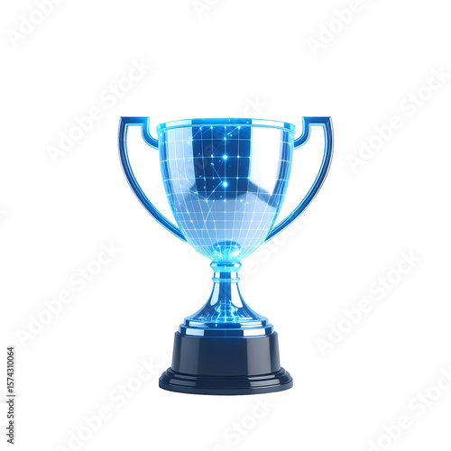 Futuristic Digital Trophy Depicting Achievement and Technological Advancement.