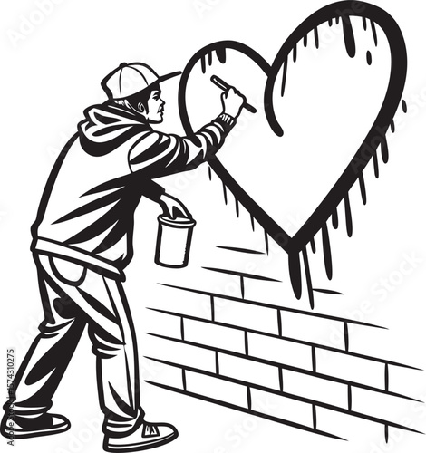 Cartoon vector illustration of diverse people, including a man and woman with a heart, drawn as silhouettes and sketches depicting businessmen, a boy, and men engaging in sport, all in black art