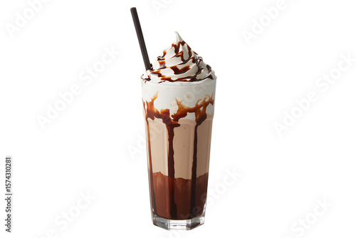 Decadent chocolate milkshake with whipped cream and syrup
