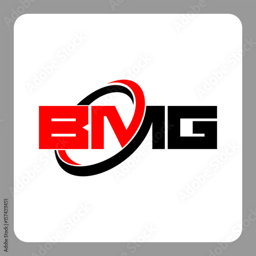 BMG logo. BMG letter. BMG letter logo design. Initials BMG logo linked with circle and uppercase monogram logo. Modern Red and Black Initials Logo for Corporate, BMG typography for technology,