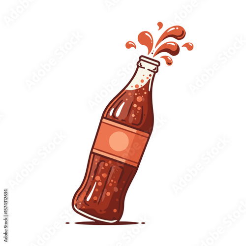 Soda bottle with splashes. Flat vector image isolated on transparent background.