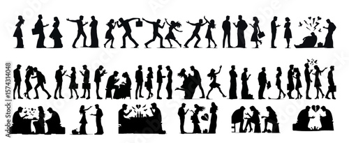 set of Couple quarrelling silhouette vector
