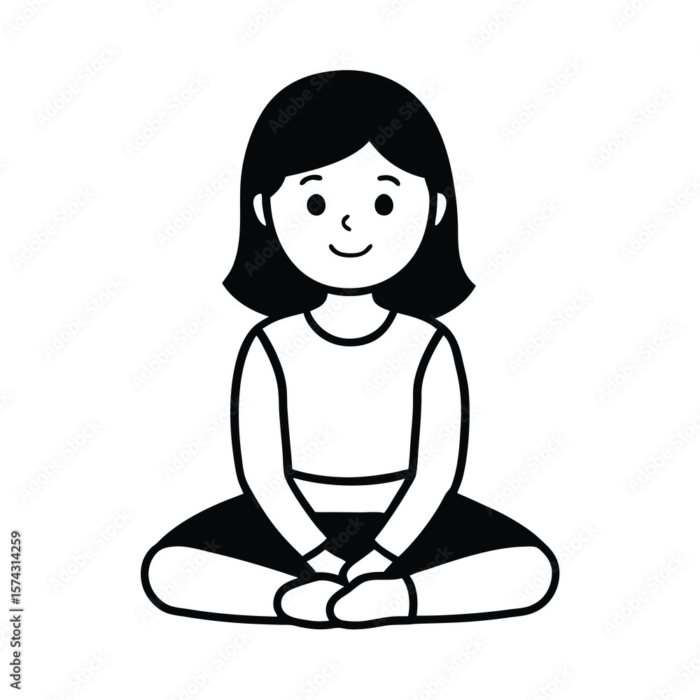 cute cartoon girl sitting cross legged design cute cartoon girl sitting cross legged design