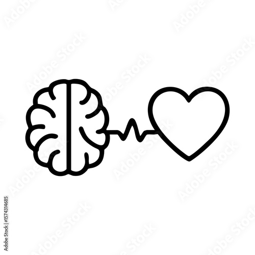 Brain and heart connected by line symbolizing emotional intelligence and mind-body unity