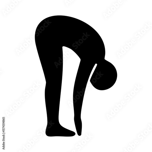 Silhouette of person stretching downward touching toes in forward fold