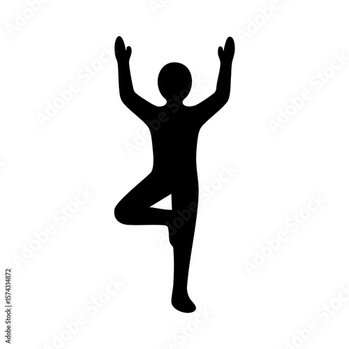 Person balancing in tree pose yoga position for strength and flexibility