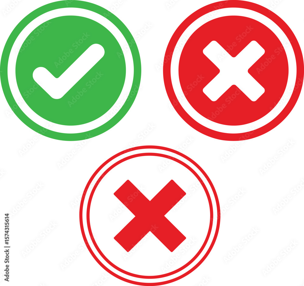 Obraz premium Check mark and cross symbols vector illustration for right and wrong choices and decisions