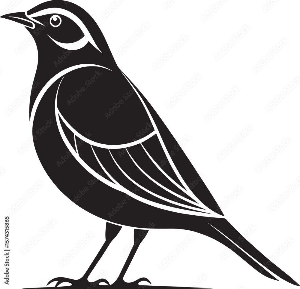 Obraz premium Stylized black bird with white accents graphic