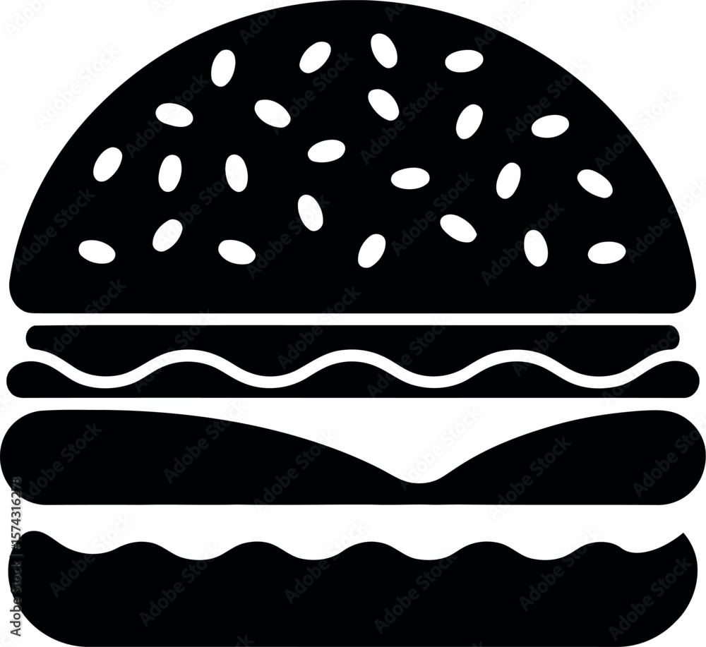 Isolated black and white burger vector illustration for fast food restaurant menu design concept Isolated black and white burger vector illustration for fast food restaurant menu design concept