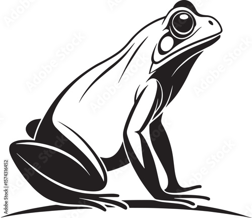 Stylized black frog perched on a branch amphibian animal