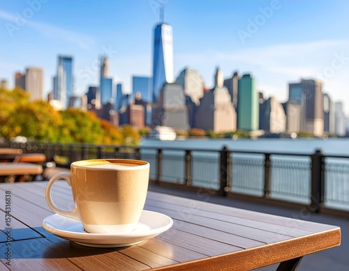 Latte with NYC skyline