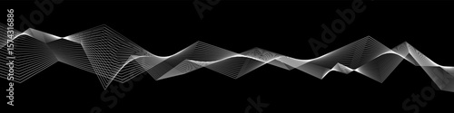 White abstract linear wave structure on black background with dynamic angular transitions and geometric rhythm. Modern digital soundwave or data visualization concept. Vector EPS 10
