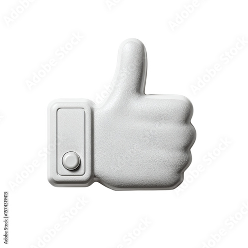 Three-Dimensional White Thumbs Up Emoji Icon on Transparent Background
