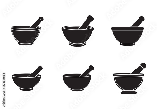 set of mortar and pestle icon silhouette vector illustration