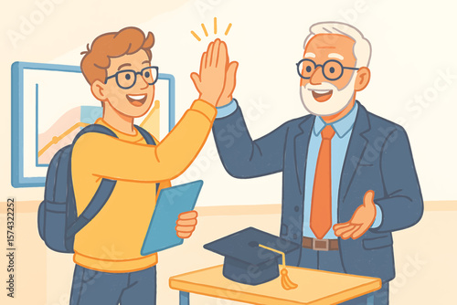 Student and Professor High Fiving Celebrating Graduation Success