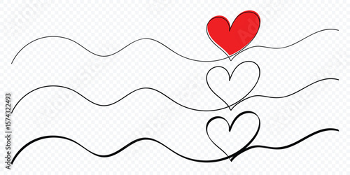 Abstract love symbol. Black outline of a heart made with a single continuous line. Minimalistic Doodle vector. Continuous line art drawing vector illustration