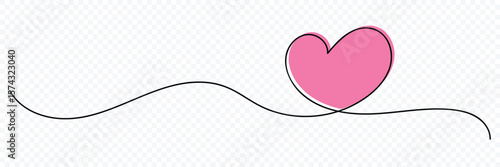 Abstract love symbol. Black outline of a heart made with a single continuous line. Minimalistic Doodle vector. Continuous line art drawing vector illustration