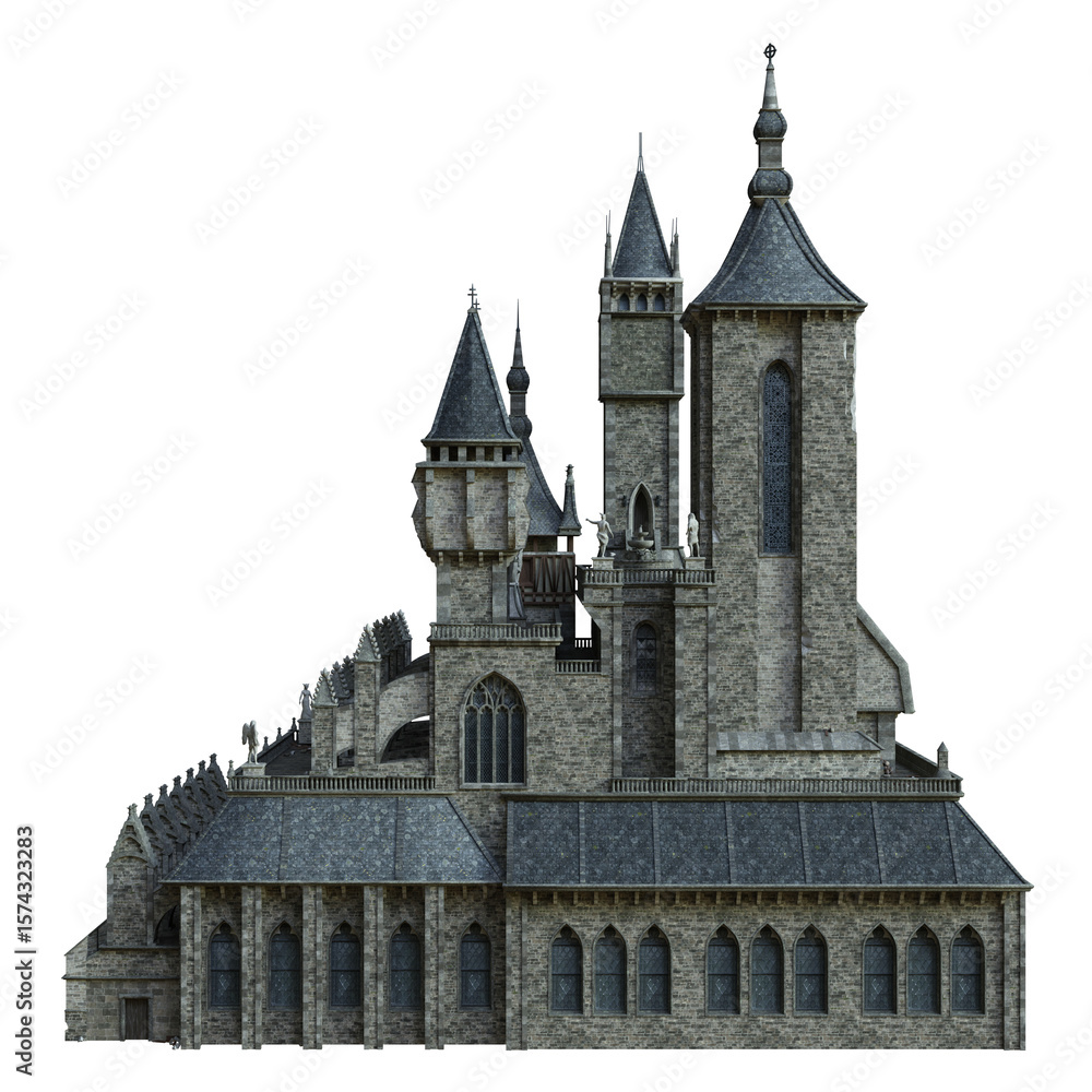 Obraz premium 3D rendered medieval building with towers - 3D illustration