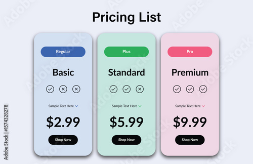 Pricing list for basic, standard and premium subscription