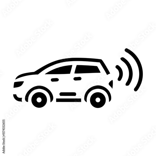 Minimalist simple black silhouette of a futuristic self driving ai car vector icon