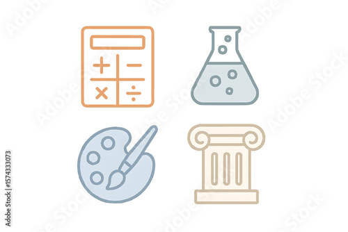 Education Subject Icons Calculator Beaker Art Palette Column