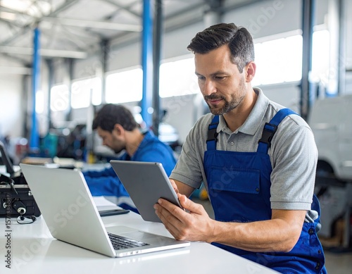 Mechanic working on digital devices