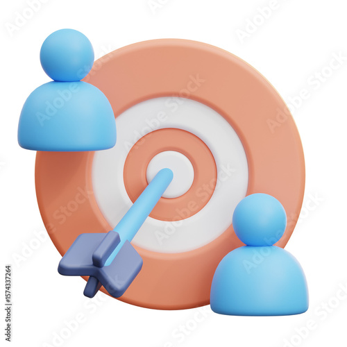3D target icon with people representing audience segmentation, marketing focus, and customer targeting