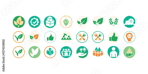 Fair Trade and Sustainability Icon Set with Dog Illustration in CMYK Colors Featuring Black Red Green Blue Yellow Cyan and Magenta on transparent background versatile