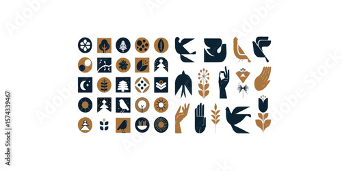 Print  Black, gold and white modern symbolist design. minimalist black illustrations in modern Nordic style. Linocut, lino print concept art. Printable wall decor, cards, apparel designs