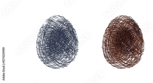 Two distinct fingerprint patterns rendered with a speckled artistic effect in contrasting dark blue and rich brown hues creating a unique visual representation of identity and individuality