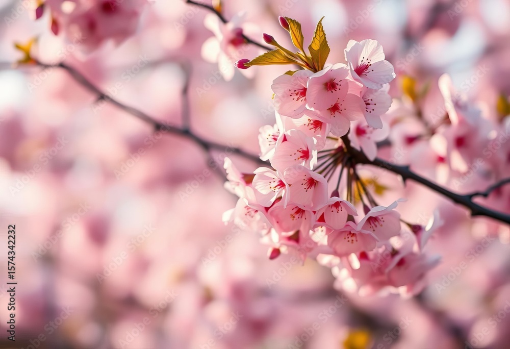 Obraz premium Soft-focus pastel cherry blossoms, gentle breeze, ethereal glow, backdrop, kawaii