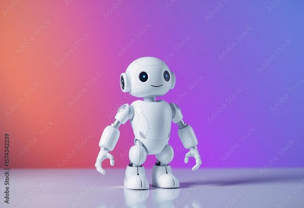 Fototapeta premium Sleek white robot figurine, minimalist design, smooth surface, photography, android