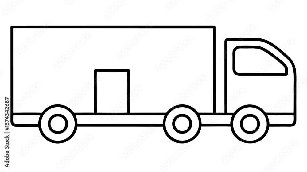 Fototapeta premium Black Outline Cargo Truck Side View Simple Icon lorry