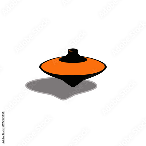 Orange toy spins above white minimalist setting shadow