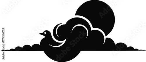 Bird silhouette against cloudy sky moon