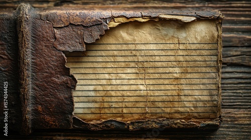 Aged church register spine binding centuries aging weathered leather cover exposed antique paper edges historical deterioration patterns