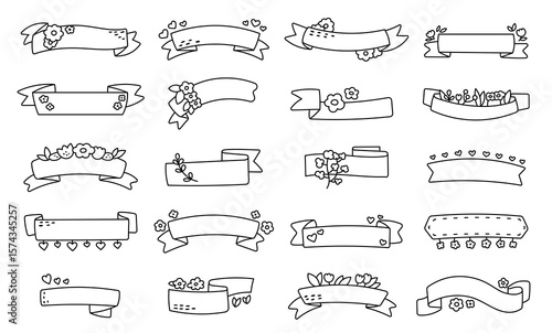 Decorative banner set in outline line art featuring congratulations ribbons and handmade frames for your illustration and celebration creative designs projects